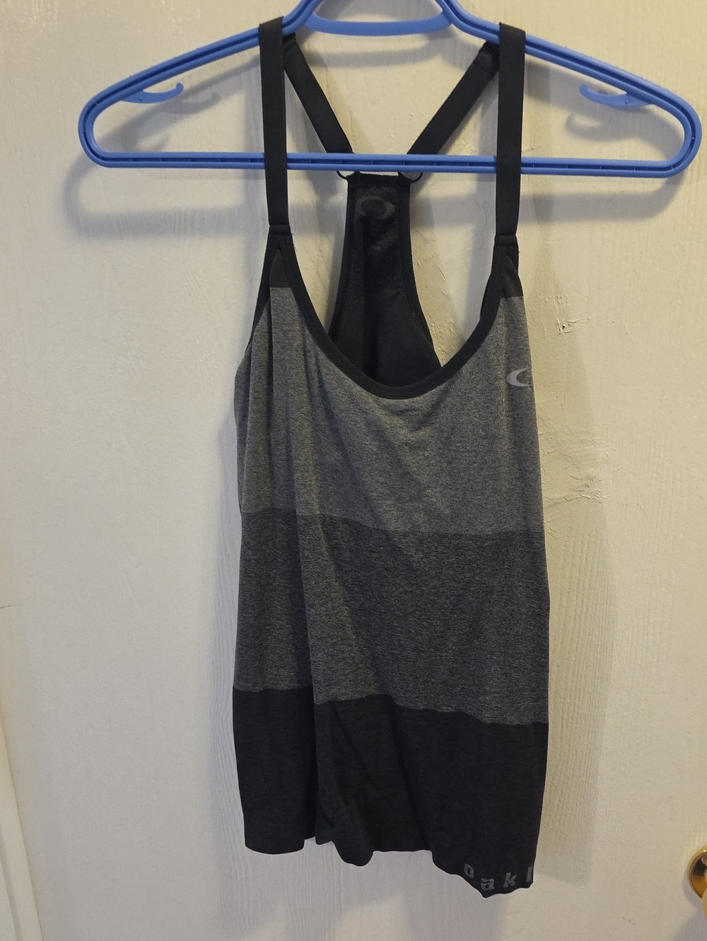 Oakley Women's Black and Gray Striped Racerback Tank